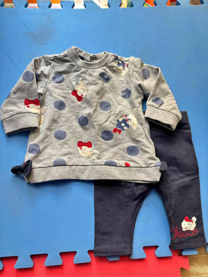 CHICCO baby girl clothing set – sweatshirt and leggings with cute bow details, 3 months.