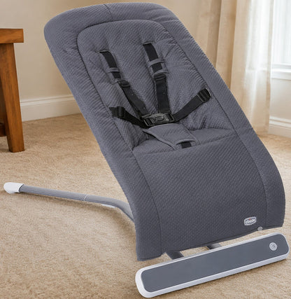 CHICCO Rhythm N Sound Baby Electric Swing with gentle automatic swinging, adjustable speed settings, soothing melodies, padded seat, safety harness, and sturdy frame for relaxing and comforting babies.