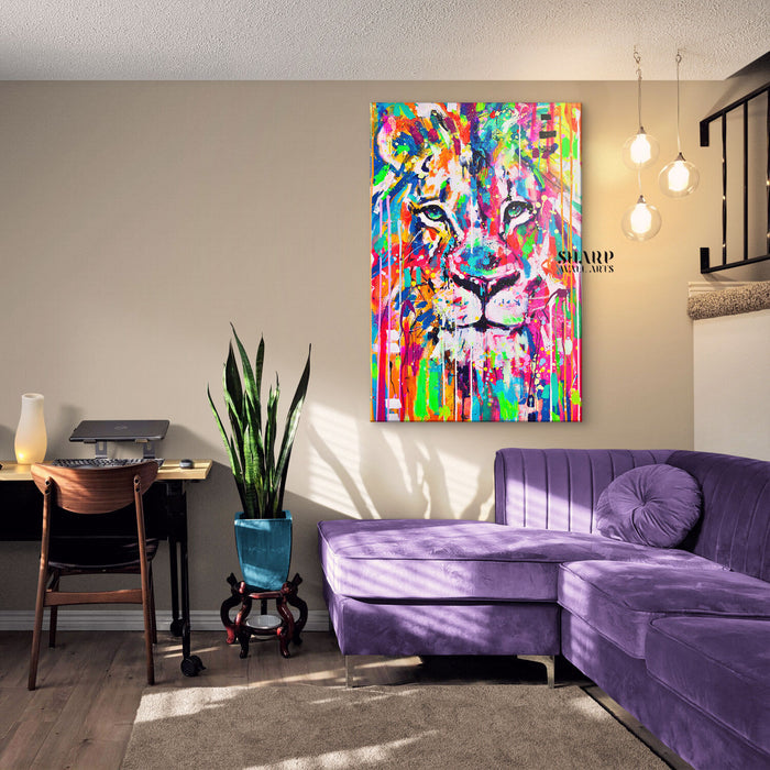 Colorful Lion Graffiti Canvas Wall Art