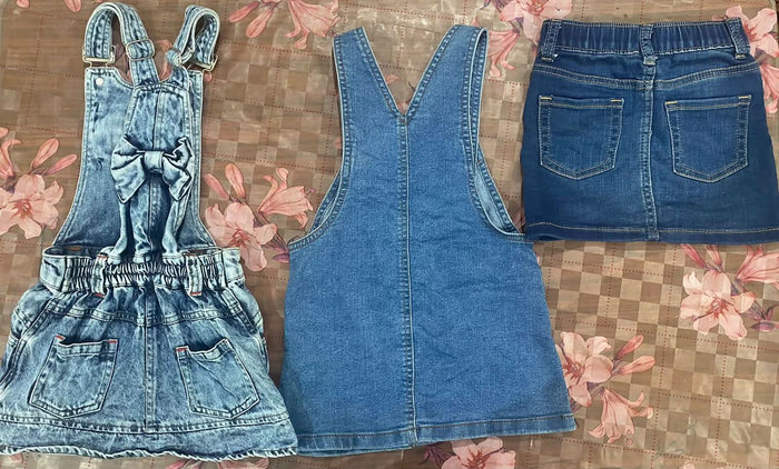 Get the Combo 3 Denim Dresses for 2-3-year-old baby girls, featuring stylish, comfortable, and durable designs perfect for any occasion.