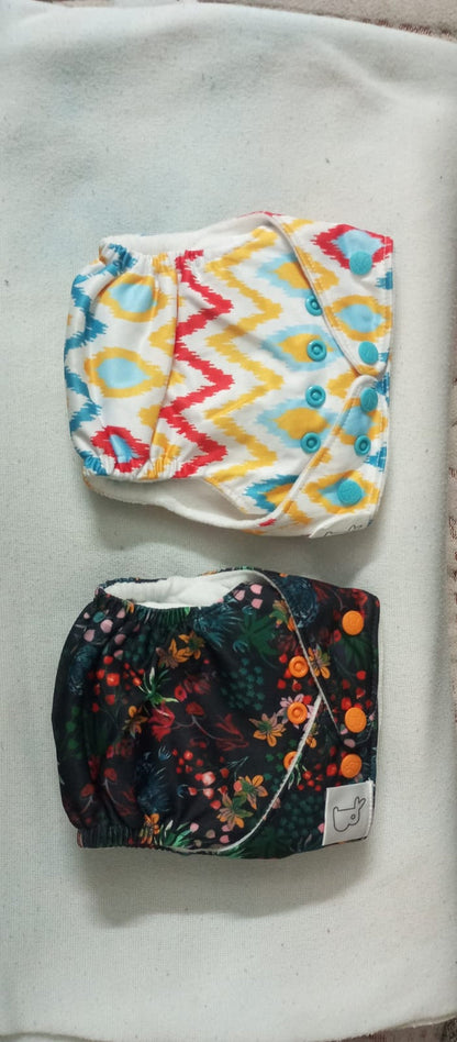 Combo of 2 SUPER BOTTOMS Uno Freesize Premium Cloth Diaper for Babies (3m-3y) + Organic Cotton Pad  Free Size