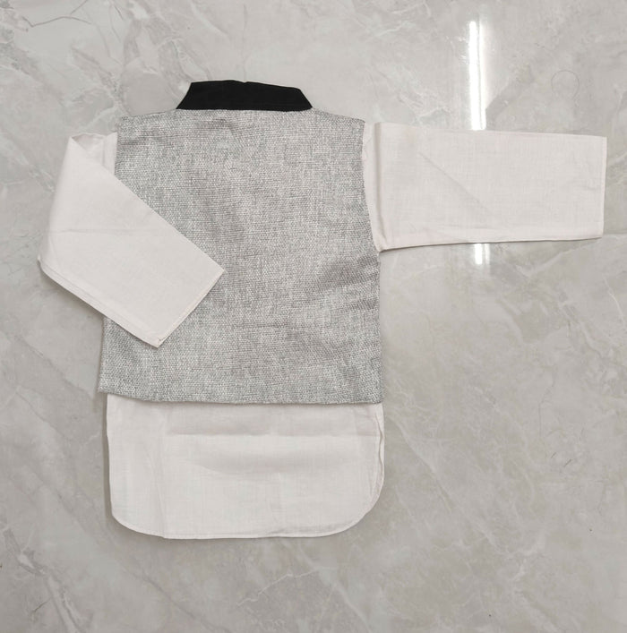 Cotton Black and White Indian Suit with Nehru Jacket