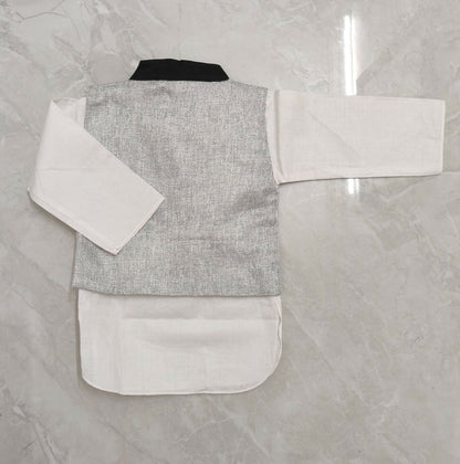 Cotton Black and White Indian Suit with Nehru Jacket