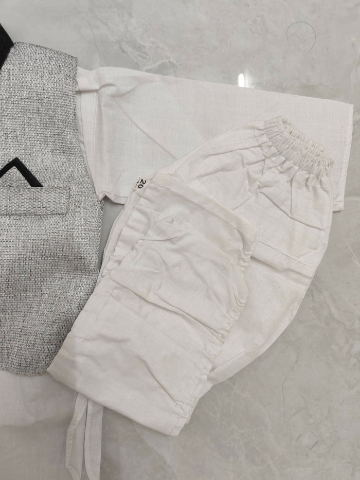 Cotton Black and White Indian Suit with Nehru Jacket