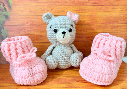 Crochet baby booties and bear set.