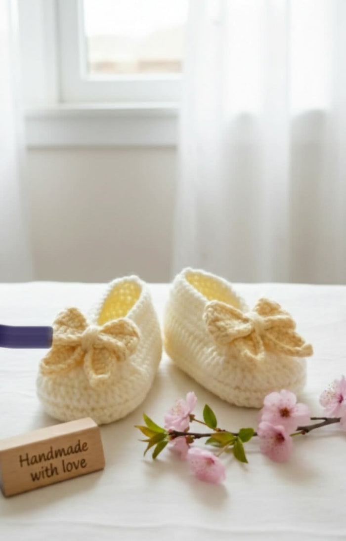 Crochet baby shoes with bow