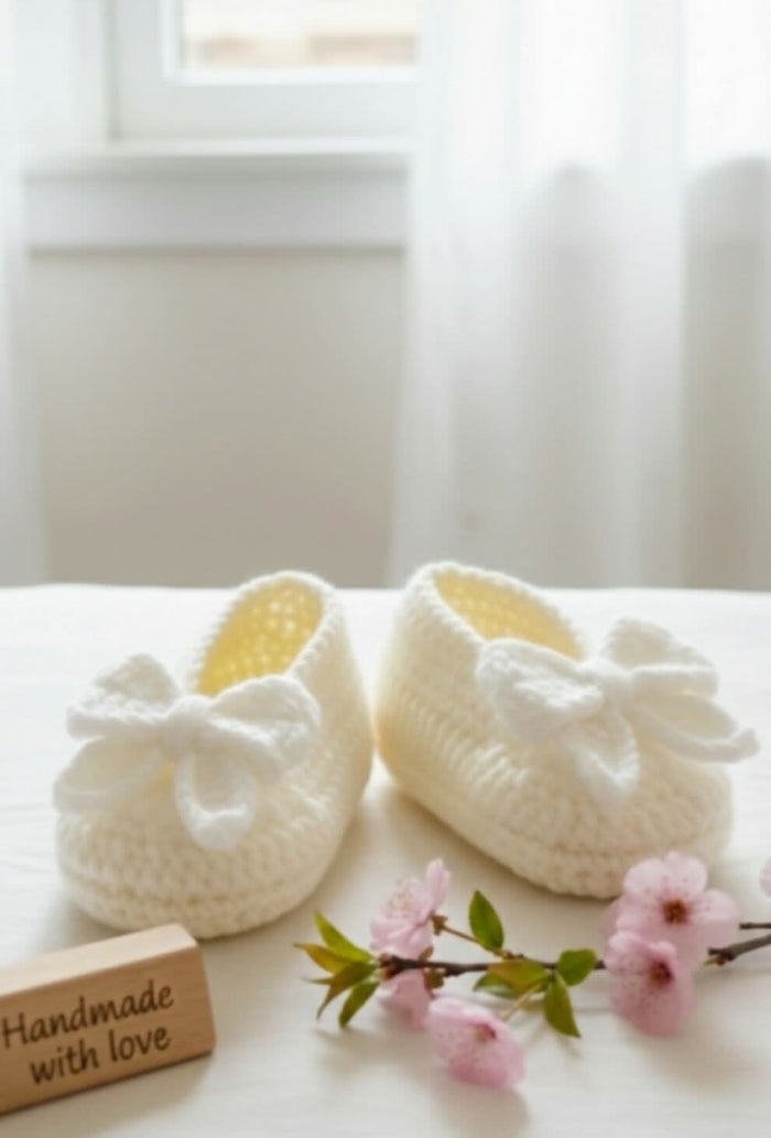 Crochet baby shoes with bow