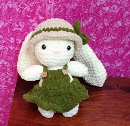 Crochet bunny with long ears and hat