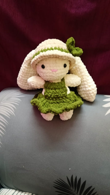 Crochet bunny with long ears and hat