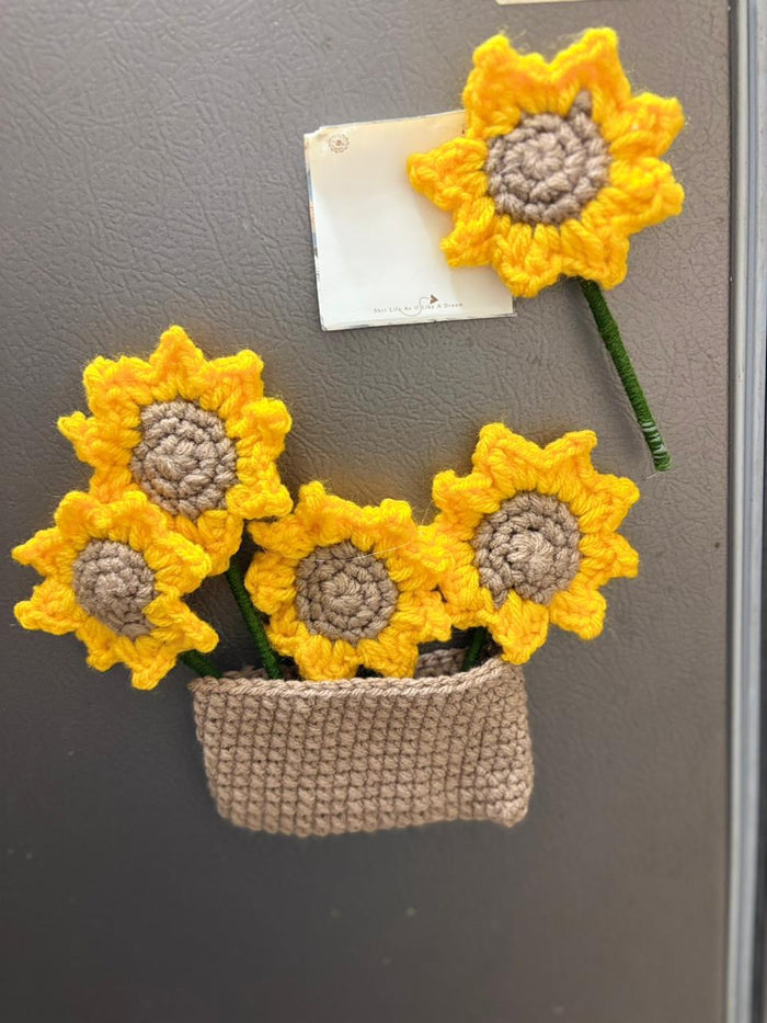 Crochet Fridge Magnets – 1 Basket & 5 Flowers Set