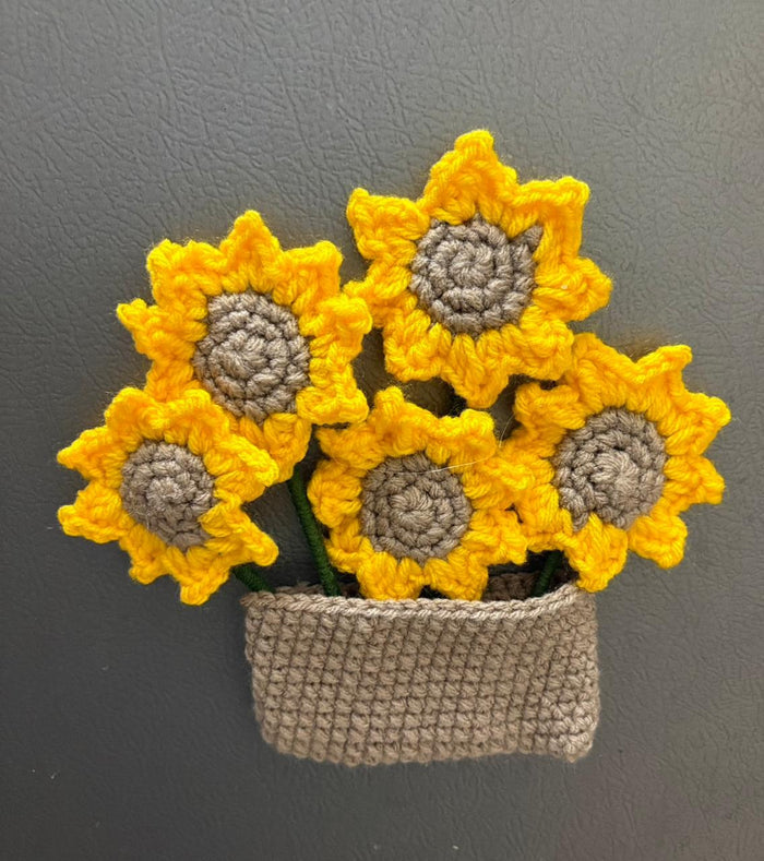 Crochet Fridge Magnets – 1 Basket & 5 Flowers Set