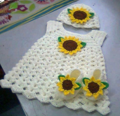 Crochet Frock / Dress with Cute Beanie & Shoes