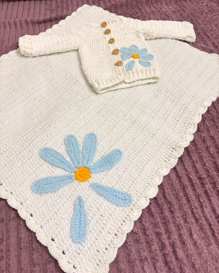 Crochet Handmade Baby Blanket and Sweater Combo with Child Name