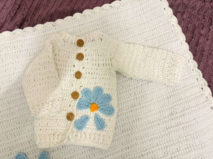 Crochet Handmade Baby Blanket and Sweater Combo with Child Name