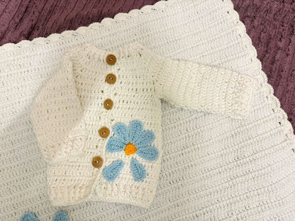 Crochet Handmade Baby Blanket and Sweater Combo with Child Name