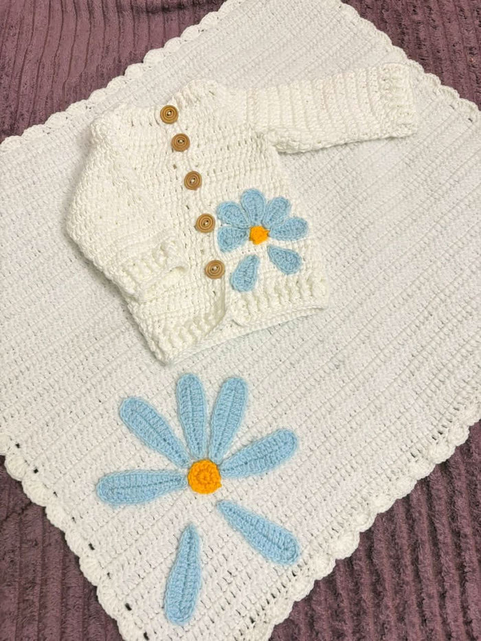 Crochet Handmade Baby Blanket and Sweater Combo with Child Name