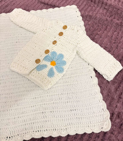 Crochet Handmade Baby Blanket and Sweater Combo with Child Name