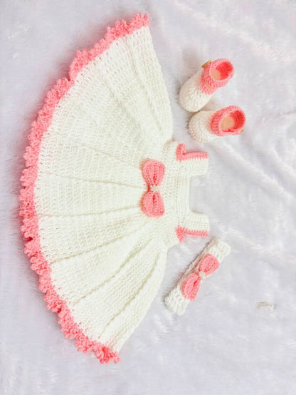 Crochet Handmade Baby Girl Shoes, Headband Frock Set