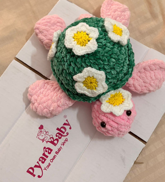 Crochet Handmade Turtle Softtoy With Flower/ Crochet Tortoise Plushie Toy