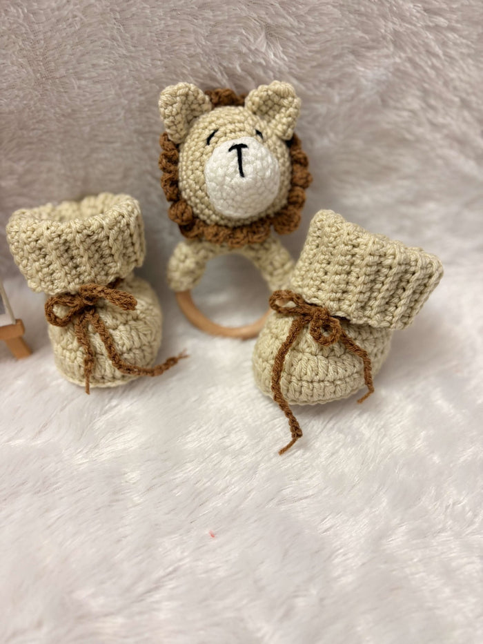 Crochet New Born Baby Gift Set/ Crochet Handmade Rattle And Shoes Set