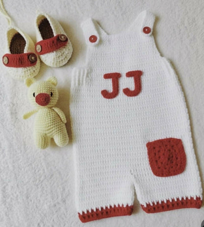 Crochet Romper, Booties & Bear Set