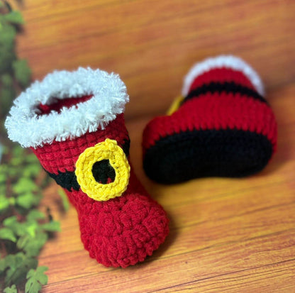 Crochet Santa Booties for Babies/ Handmade Christmas Santa Clause Shoes/ Crochet Red Booties for Christmas