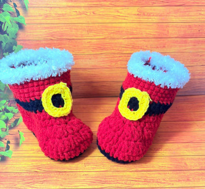 Crochet Santa Booties for Babies/ Handmade Christmas Santa Clause Shoes/ Crochet Red Booties for Christmas