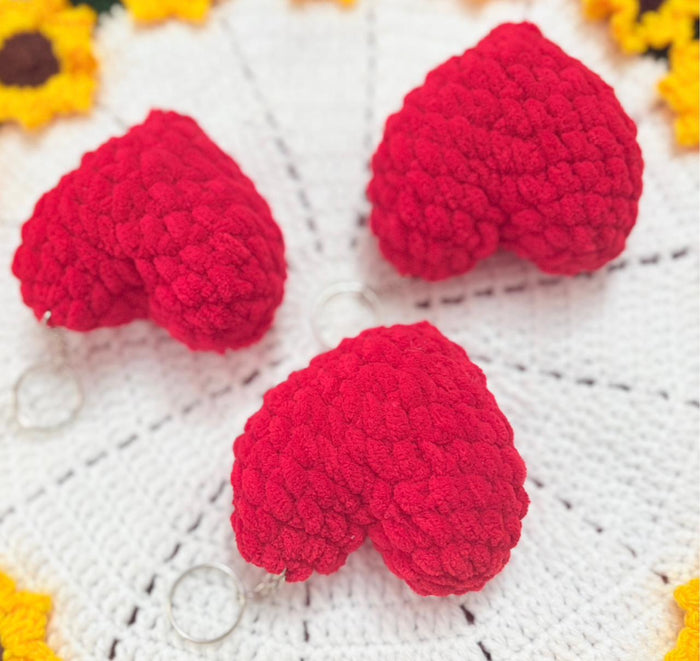 Crochet Velvet Rose Flower and Heart keychains
