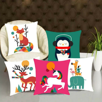 Set of colorful animal-themed pillows
