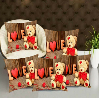 Collage of decorative pillows with teddy bears and 'LOVE' text