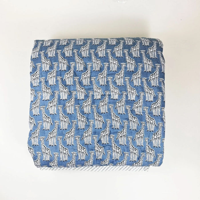Cute Blue Giraffee Kids Quilt Single Quilt| Double Sided | 40x60 Inches - PyaraBaby