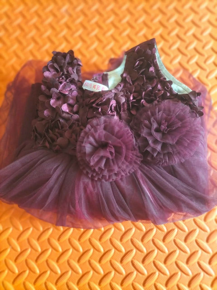Dress your baby girl in the elegant Dark Purple Frock/Dress – a perfect outfit for special occasions, crafted for comfort and style with a rich dark purple hue.