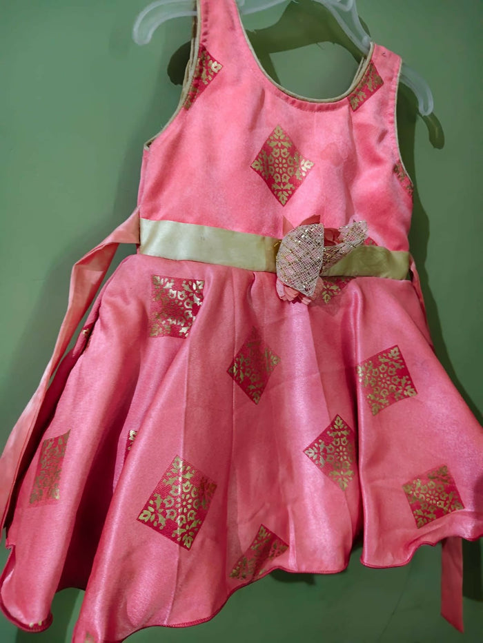 DOLLY BE Girls Frock (Shiny Orange Digital Print)