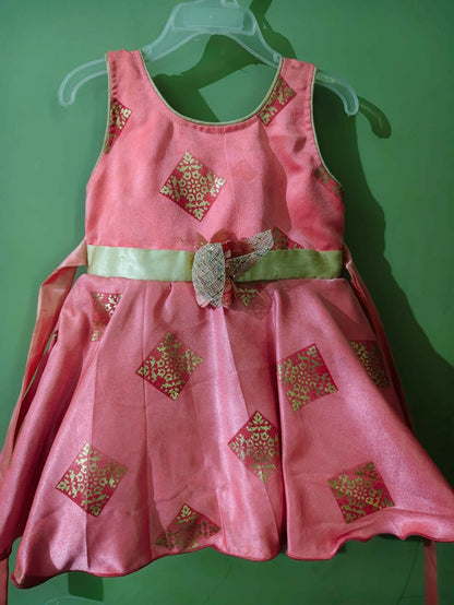 DOLLY BE Girls Frock (Shiny Orange Digital Print)