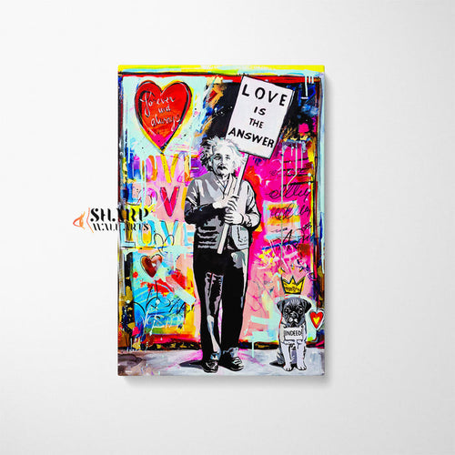 Einstein With Puppy Love Is The Answer Canvas Wall Art