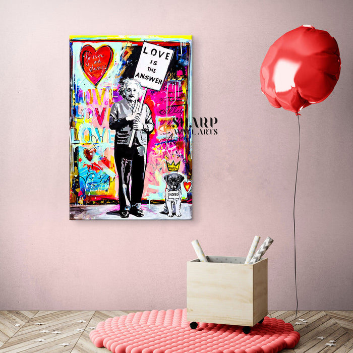 Einstein With Puppy Love Is The Answer Canvas Wall Art