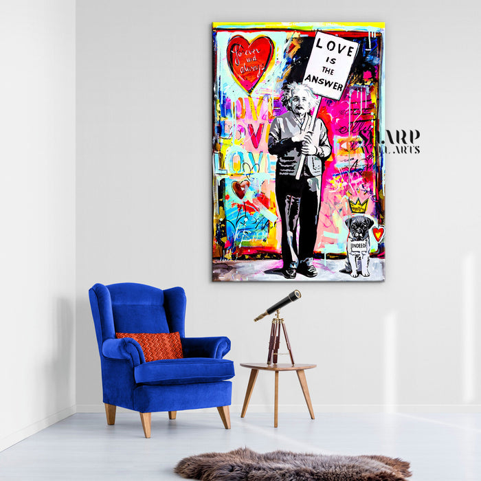 Einstein With Puppy Love Is The Answer Canvas Wall Art