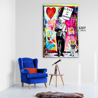 Einstein With Puppy Love Is The Answer Canvas Wall Art