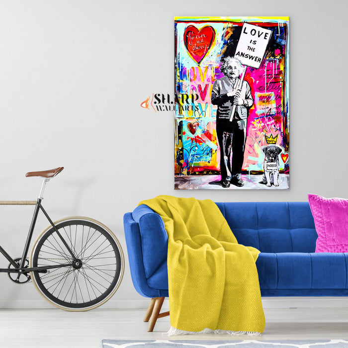Einstein With Puppy Love Is The Answer Canvas Wall Art