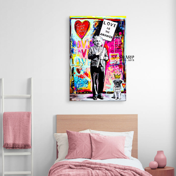 Einstein With Puppy Love Is The Answer Canvas Wall Art