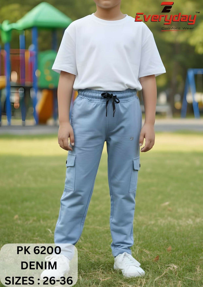 Everyday Boys Comfort Fit Denim Style Cargo Pants – Light Blue