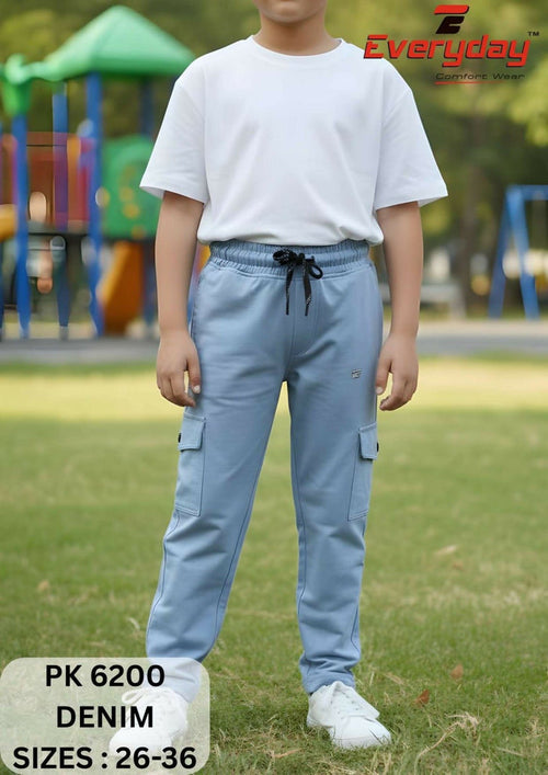 Everyday Boys Comfort Fit Denim Style Cargo Pants – Light Blue