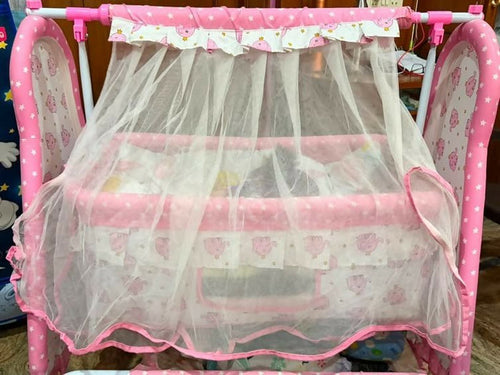 Fab N Funky Manual Cradle with a sturdy frame, gentle manual rocking motion, comfortable sleeping area, breathable design, and secure construction to provide a cozy resting space for newborns and infants.