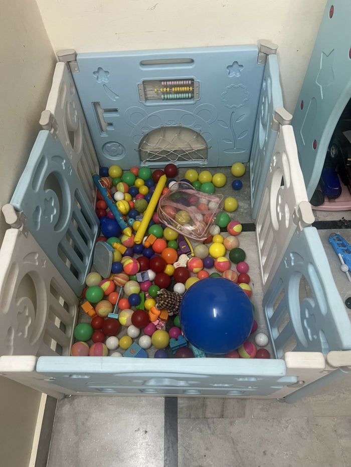 FAB N FUNKY Baby PlayPen in Almost New condition featuring a spacious enclosed play area, breathable mesh sides, sturdy frame, and child-friendly design for safe supervised play and activity time.