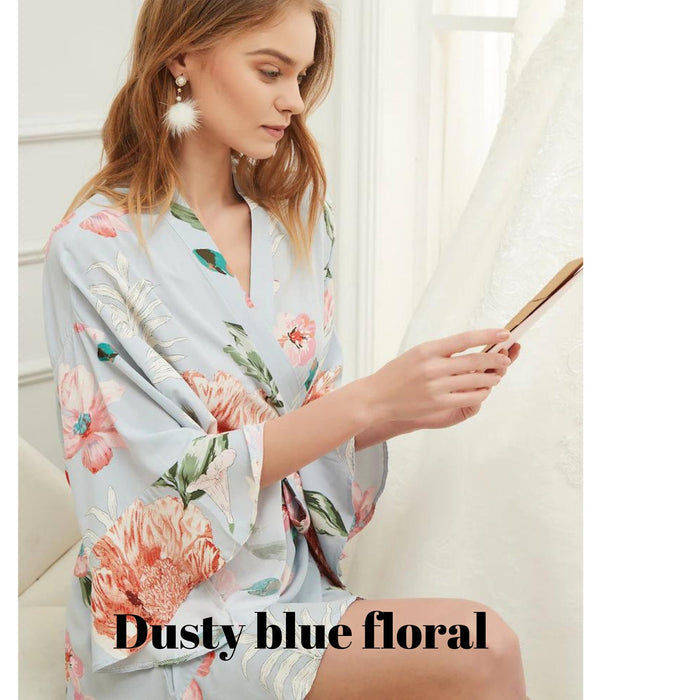Floral Cotton Wedding Robes  Soft Bridesmaid Robes for Getting Ready | Bride & Bridal Party Gifts