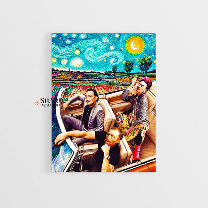 Frida Dali Van Gogh In Car Starry Night Canvas Wall Art