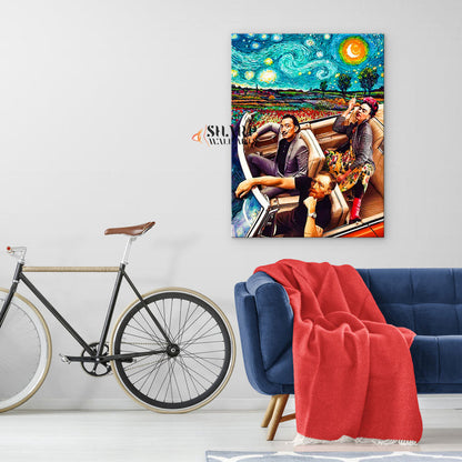 Frida Dali Van Gogh In Car Starry Night Canvas Wall Art