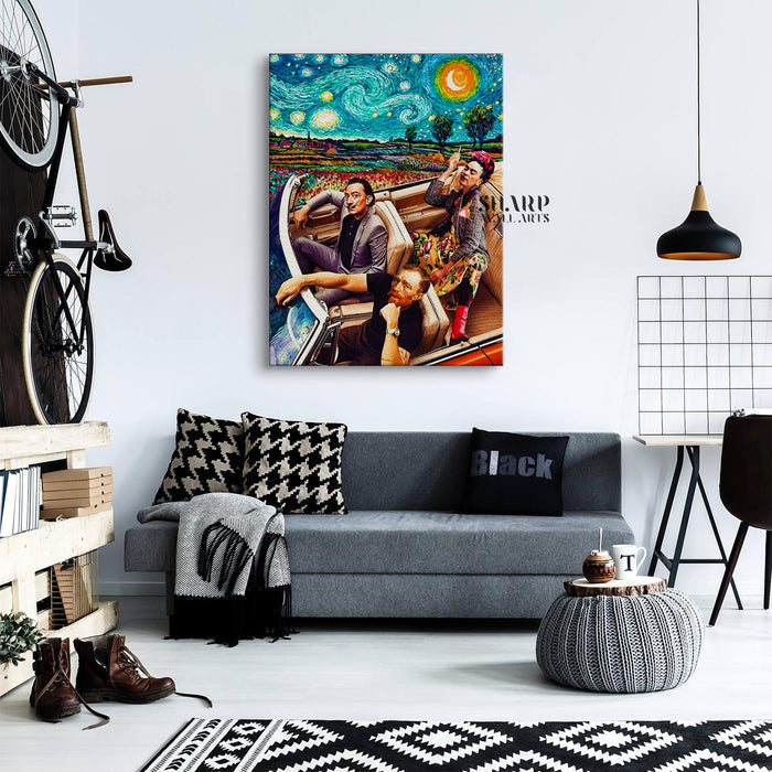 Frida Dali Van Gogh In Car Starry Night Canvas Wall Art