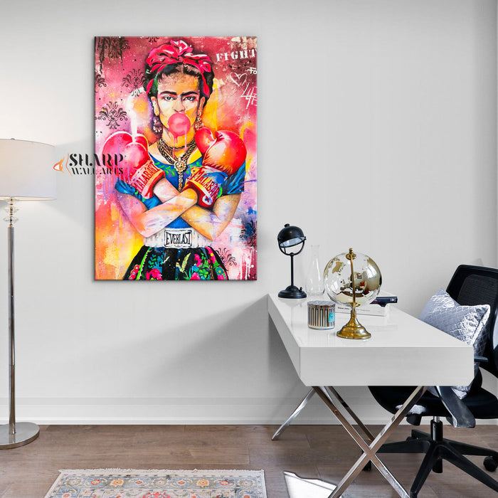 Frida Kahlo Boxing Graffiti Style Canvas Wall Art