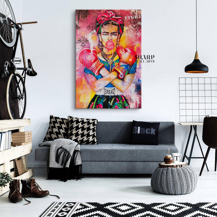 Frida Kahlo Boxing Graffiti Style Canvas Wall Art